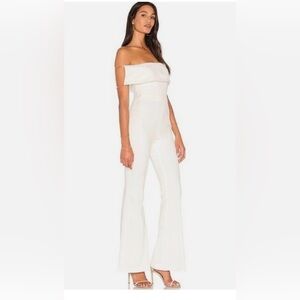 Stylestalker Off-Shoulder White Jumpsuit beautiful gold accents.. worn once